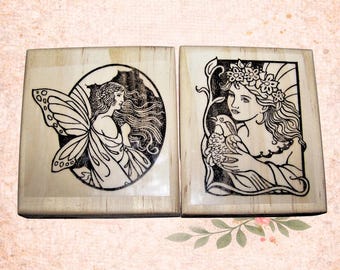 Fairy Rubber Stamp set- FAIRIES, FAIRY Dove fairy, Fairy cameo