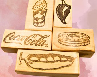 Food Rubber Stamps Coca Cola oreo cookie pea in pod One of a Kind Lot