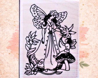 Mushroom Fairy Rubber Stamp Card making, clay stamp, art journal