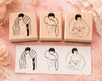French Lady Rubber Stamps - Naughty Flapper Art, Set of 3