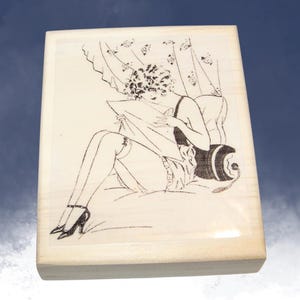 Naughty French Lady, Monica Reading in Bed New Mounted Rubber Stamp Lady Rubber Stamp French Stamp