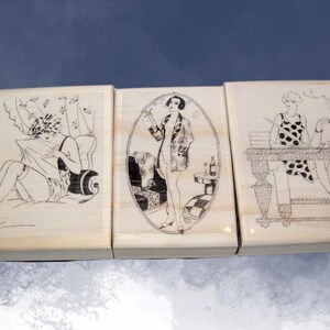 3 Naughty French Ladies new rubber stamp French Stamp French Lady Stamps