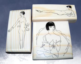 Rubber Stamp French Ladies - Nudes 3 - Naughty French Nude Ladies cardmaking art journaling