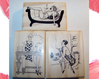 Rubber Stamp | Rubber Stamps | 3 FRENCH LADIES | New Art Stamps | Exotic French Women | Art Stamps | Women |French Lady Stamp | People Stamp