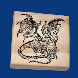 Winged Dragon Rubber Stamp: Medieval Fantasy Art (2x2 Inches)
