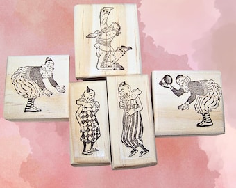 Clown Rubber Stamps Set of 5 One of a Kind Lot