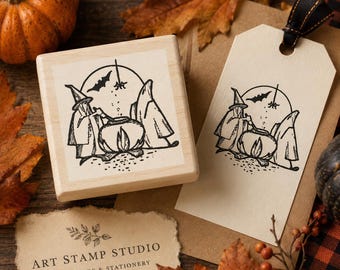 Witch Rubber Stamp | Ghost Cauldron Stamp | Halloween Rubber Stamp