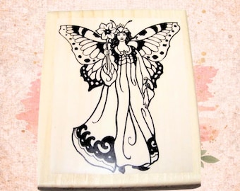 FAIRY Rubber Stamp Butterfly Wings, Card making journal craft stamp