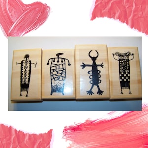 Shaman Petroglyph Rubber Stamps: Rock Art Set of 4