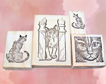 Cat Rubber Stamps Set of 4 One of a Kind Lot