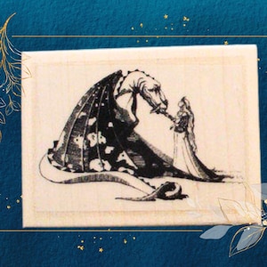 Robed Dragon with Maiden New Mounted Stamp | Dragon Rubber Stamp | Robed Dragon Stamp | Dragon Stamp