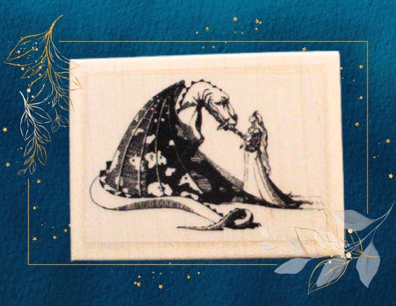 Robed Dragon Rubber Stamp: Maiden and Dragon Image