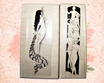 2 Naughty French Lady Nude Ladies New Mounted Rubber Stamps