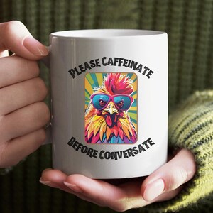 Please caffeinate before conversate jumbo mug 20oz coffee mug funny chicken mug coffee and chicken lover mug homesteader mug chicken mom