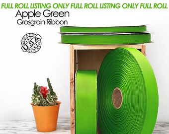 Apple Green Grosgrain Ribbon Full Roll Only - 4 widths - Berwick Offray Apple Green ribbon - USA made apple Green grosgrain ribbon -  (550)