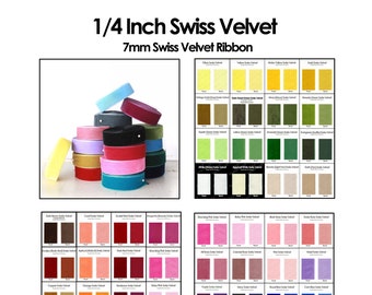 1/4 Velvet Ribbon | 7mm Swiss Velvet | Thin Velvet Ribbon by the yard | 14 wedding velvet | 7mm Holiday Velvet | Kuny