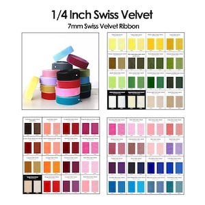 Ruban de velours 1/4 | Velours suisse 7 mm | Ruban de velours fin par mètre | 14 velours de mariage | Velours des Fêtes 7 mm | Kuny
