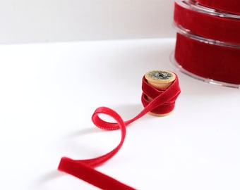 Red Double Sided Velvet Ribbon - Scarlet Red Double Sided Swiss Velvet Ribbon By The Yard - (340)