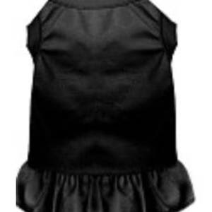 May include: Black sleeveless dog dress with a ruffled hem.