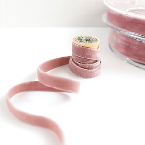 Koloniales Rosen Doppelseitiges Samtband - Antik Rosa Doppelseitiges Schweizer Samtband Meterware - (263)