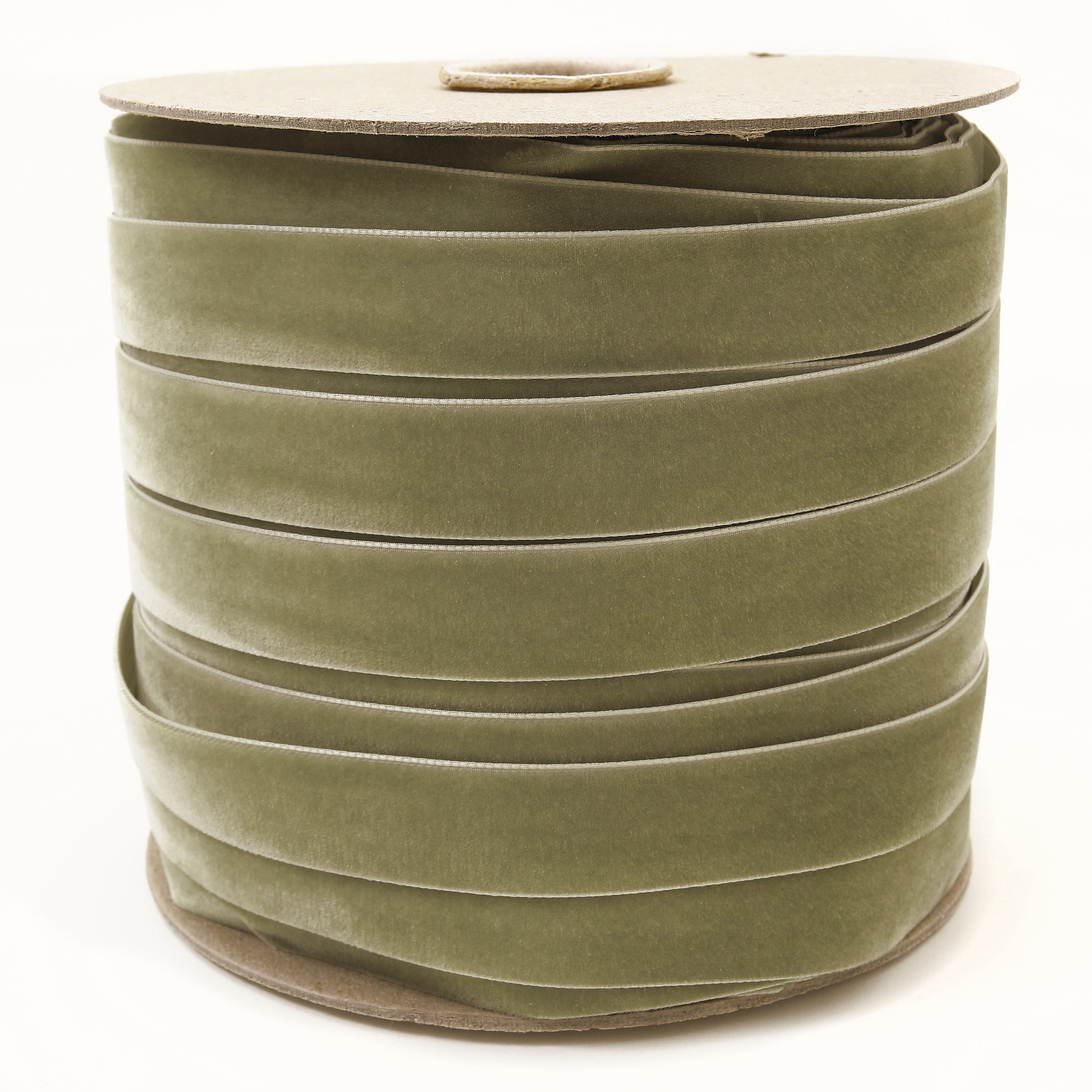 Bulk Khaki Green Velvet Ribbon | Wholesale Light Sage Velvet Ribbon | Khaki Green Swiss Velvet Ribbon by the Spool (687)