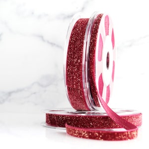 Red Glitter Velvet Ribbon: Gold Lurex Sparkle, Swiss Made
