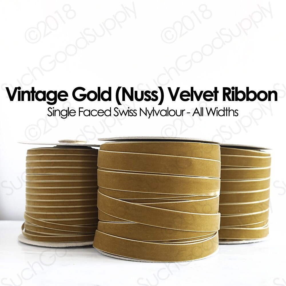 Vintage Gold Swiss Velvet Ribbon By The Yard | Antique Gold (nuss) We…