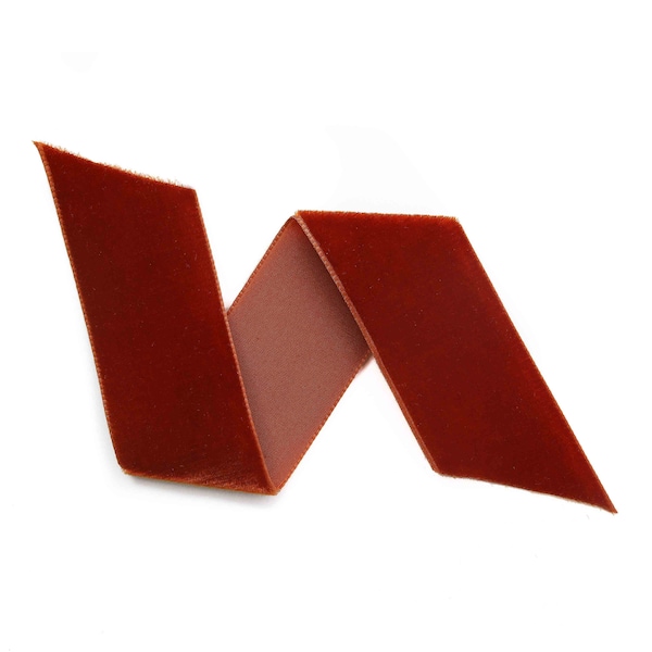 Rust Swiss Velvet Ribbon By The Yard | Rust Red Wedding Velvet Trim |  Acajou Hair Bow Hat Making Velvet |    (415)