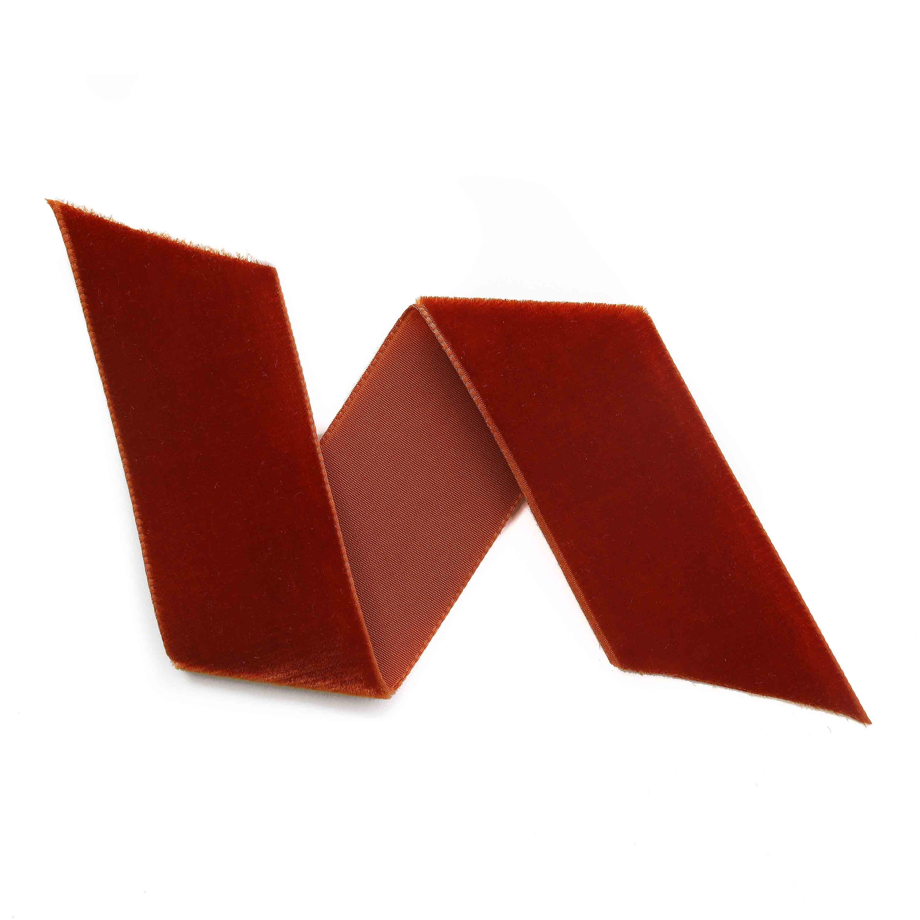 Rust Swiss Velvet Ribbon By The Yard | Rust Red Wedding Velvet Trim |  Acajou Hair Bow Hat Making Velvet |    (415)