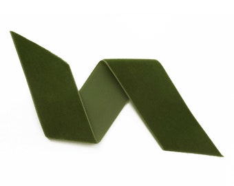 Moss Green Swiss Velvet Ribbon By The Yard | Moss (moos) Green Wedding Velvet Trim | Green Hair Bow Velvet | Nylvalour Velvet | (549)