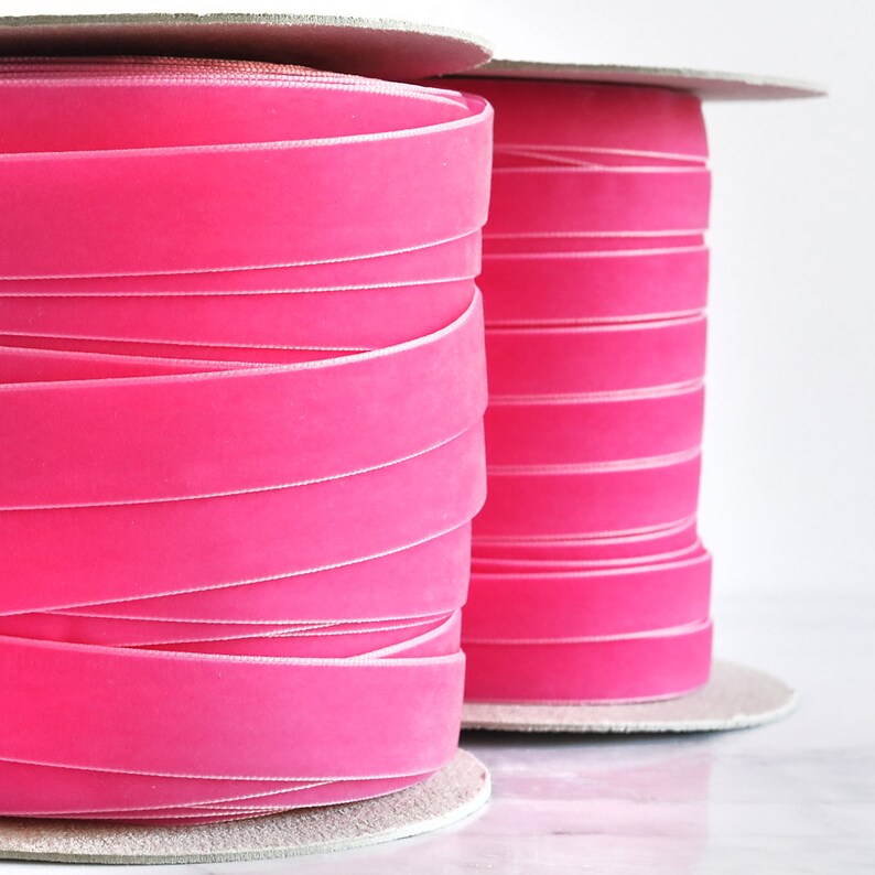 Shocking Pink Velvet Ribbon By The Yard Bright Pink Hair Bow Etsy