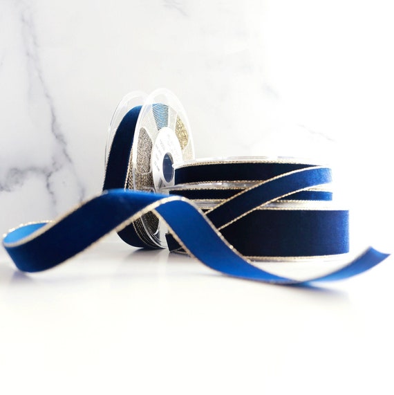 Ribbon Traditions 2.5 Wired Suede Velvet Ribbon Navy - 10 Yards