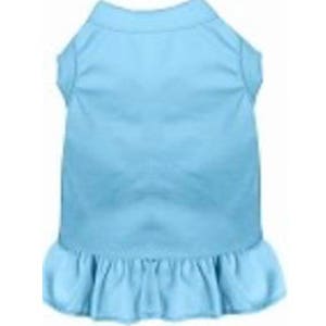 May include: A light blue sleeveless dog dress with a ruffled hem.