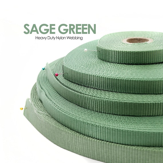 Sage Green Nylon Webbing by the Yard, Heavy Duty