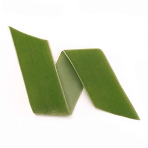 Light Moss Swiss Velvet Ribbon By The Yard | Bocage Green Wedding Velvet Trim | Green Hair Bow Velvet | Medium Green Nylvalour Velvet (409)