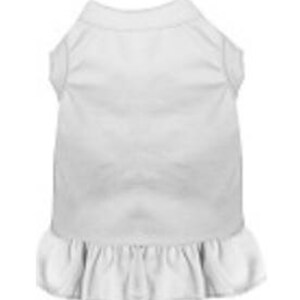May include: White sleeveless dog dress with a ruffled hem.