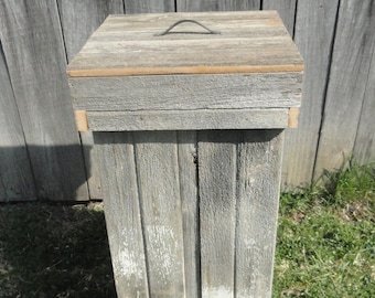Amish Country Collectible Handmade Reclaimed Barn Wood Garbage Can with Lid