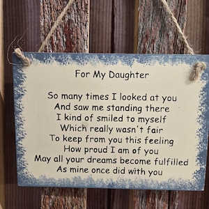 Rustic Wooden &#39;For My Daughter&#39; Wall Sign with Hanging Rope and Magnet - Blue Border White Text Décor