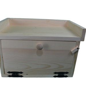 Rustic Unfinished Pine Bread Box with Top Shelf - Amish Country Kitchen Storage Countertop Organizer