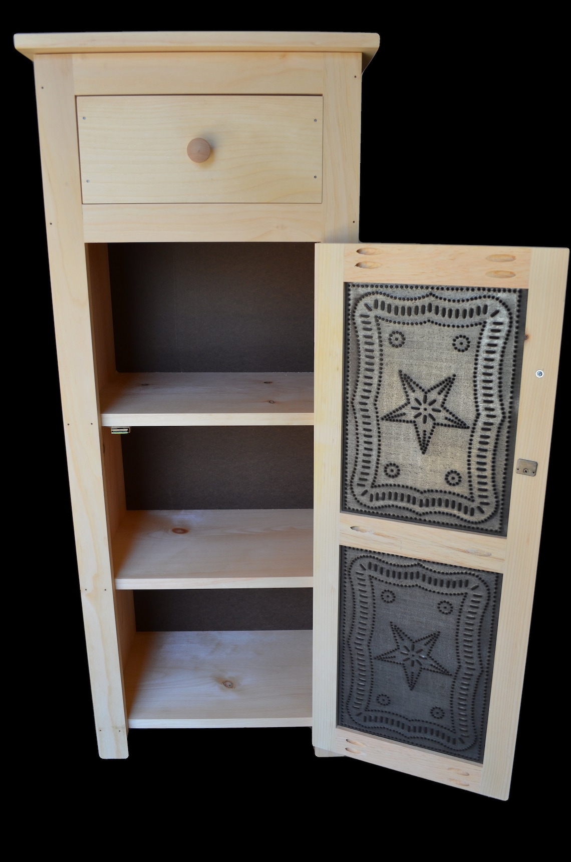 Star Punched Tin Pie Safe with Top Drawer Unfinished Solid Etsy