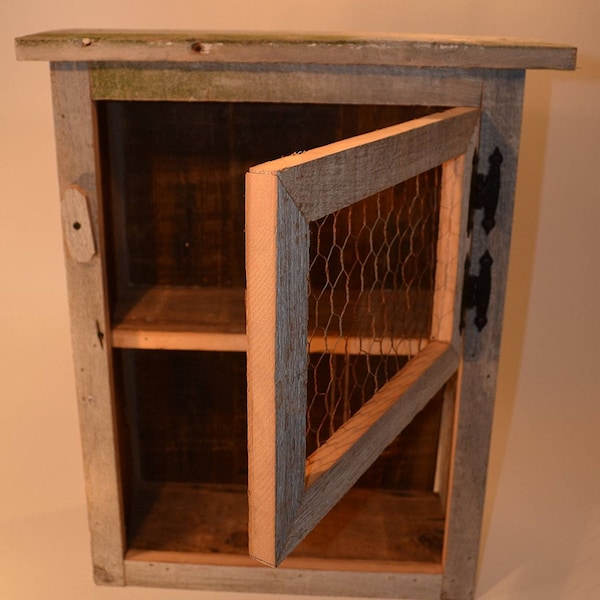 Swing Open Chicken Wire Door Barn Wood Display Country Cabinet