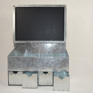 Galvanized 4 Drawer 4 Compartment Chalkboard Cubby - Storage - Organizer