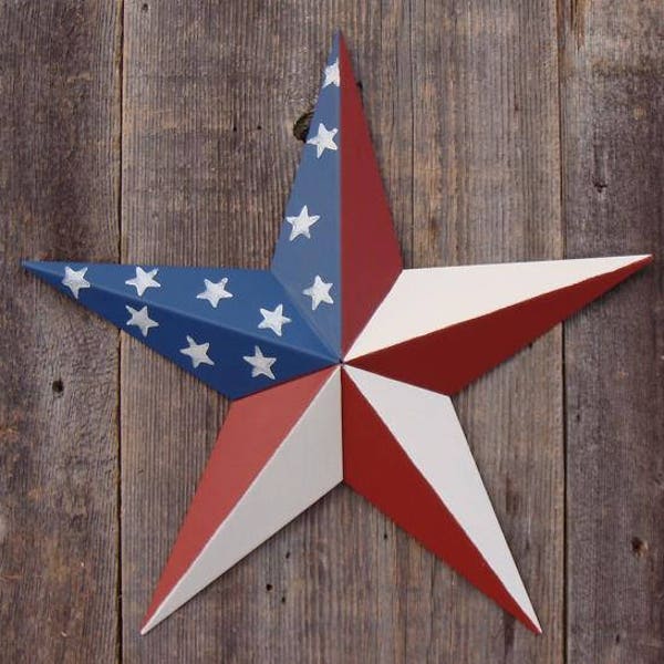 16" - 32" Solid OR Rustic Americana Traditional American Flag Galvanized Metal Painted Barn Star  Country Decor Rust Resistant Outdoor Decor