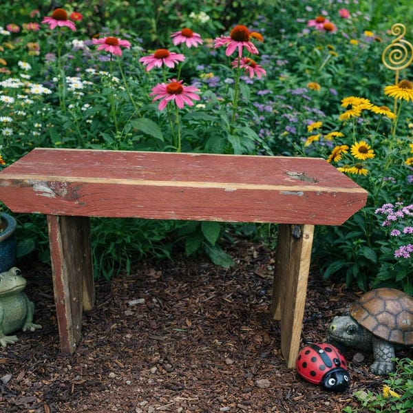 Primitive Barn wood Garden Bench 24 Inches long 16 Inches High. NOT for Sitting On. Décor Only. May have knots and weather cracks in them