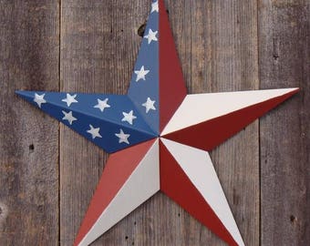 72" Solid OR Rustic Americana Traditional American Flag Galvanized Metal Painted Barn Star Country Decor Rust Resistant Outdoor Decor