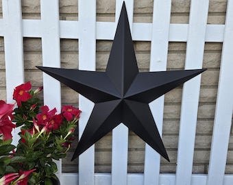 40&quot;- 53&quot; Solid or Rustic Black Galvanized Metal Painted Barn Star Rust Resistant Outdoor Country Farmhouse Décor