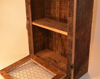 Drop Down Chicken Wire Barn Wood Display Country Cabinet