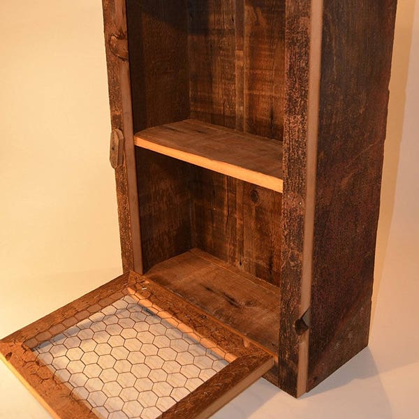 Drop Down Chicken Wire Barn Wood Display Country Cabinet