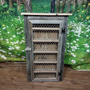 Rustic Barn Wood Spice & Bathroom Cabinet with a Beautiful Chicken Wire Door - Farmhouse Storage Solution