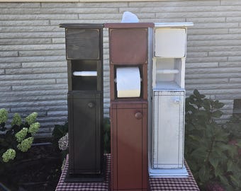 Rustic Pine Toilet Paper Holder with Storage & Tissue Box - Unfinished or Painted Bathroom Décor